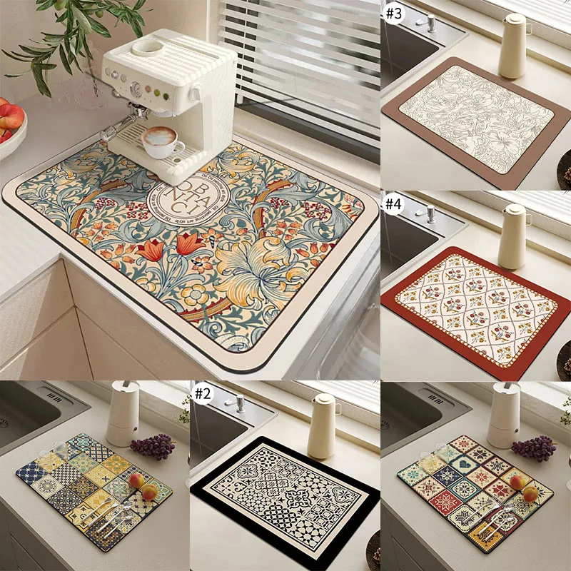 

Coffee Mat Super Absorbent Dish Drying Mat Large Tableware Mats for Kitchen Counter Non-slip Drain Pad Coffee Bar Accessories