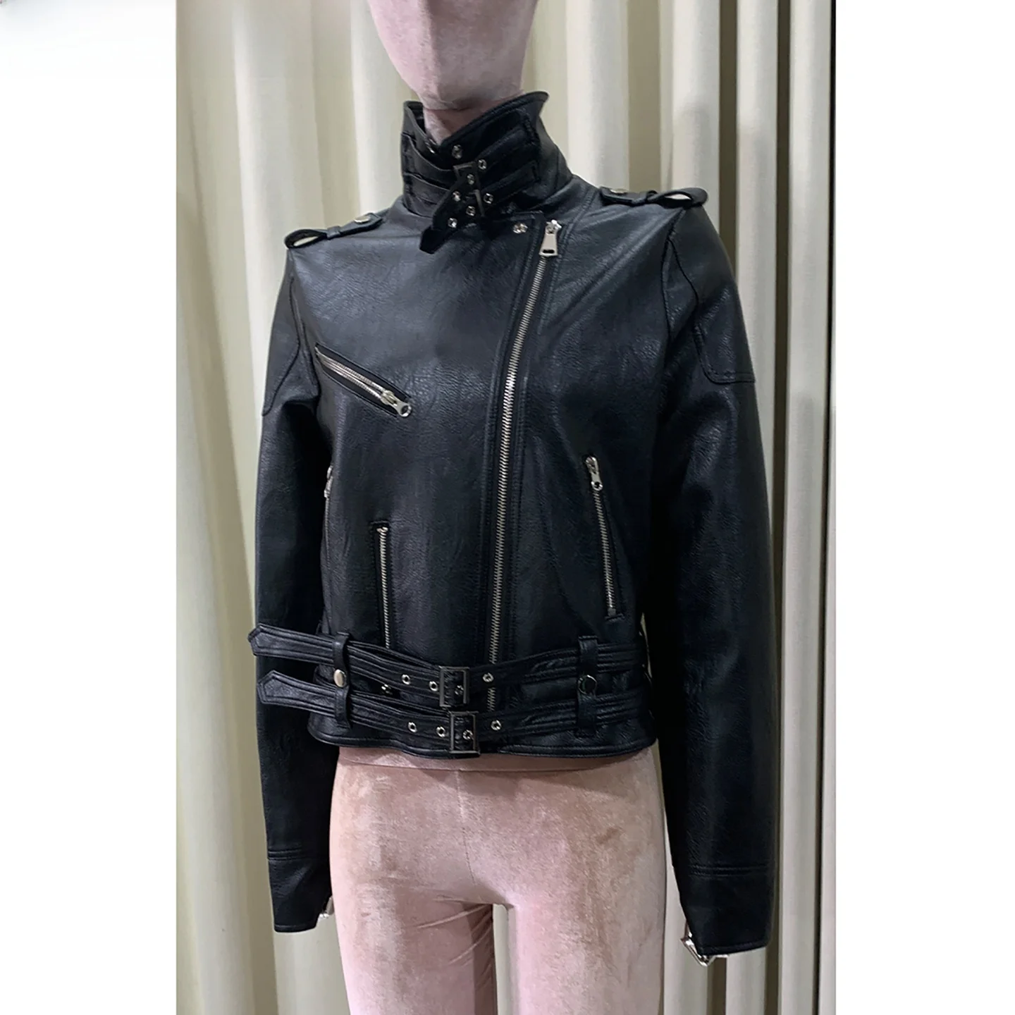 Nerazzurri Black PU Leather Biker Jacket Women's Cool Short Style Motorcycle Vest Coat Young Style Standard Fit Water Resistant
