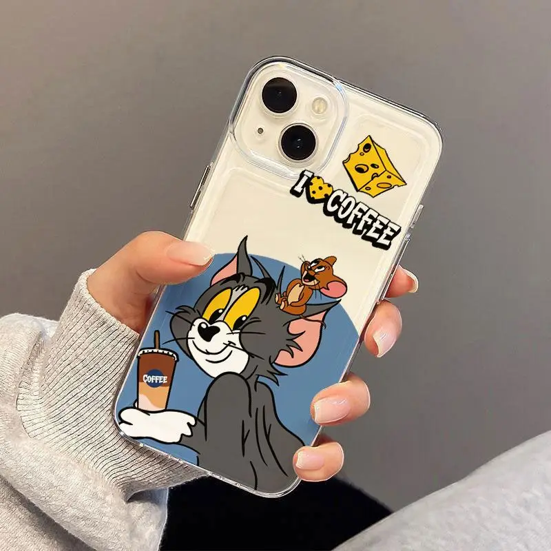 Tom And Jerry Drink Coffee Happy Phone Case For iPhone 15 14 13 12 11 Pro Max XR XS Max 78Plus Y2K Soft Silicone Cute Back Cover