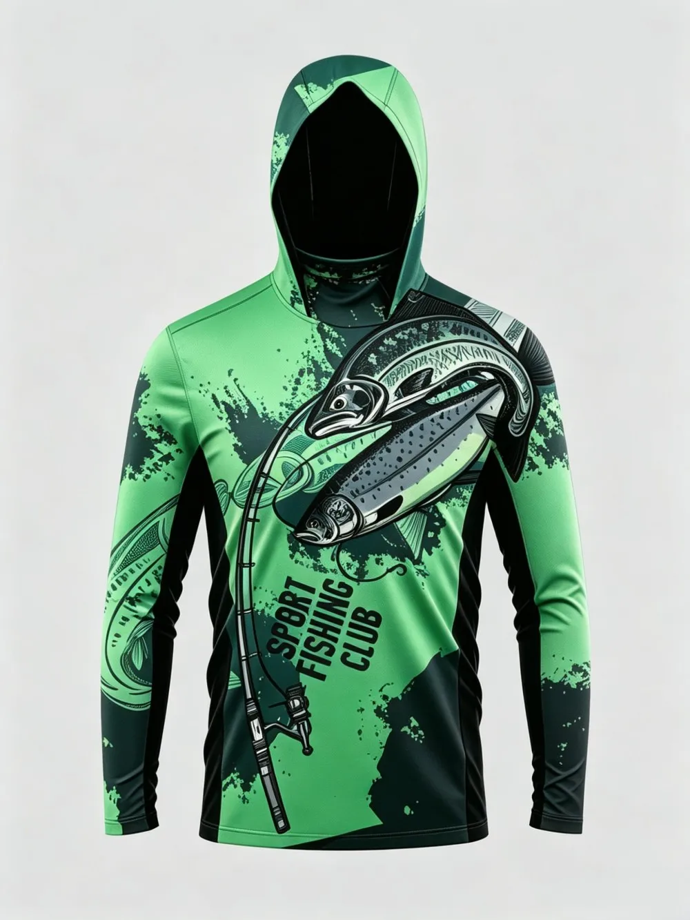 UPF50+ Camo Men Long Sleeve Fishing Hoodie With Face Mask Lightweight Breathable Quick Dry Outdoor Fishing Jersey view 3