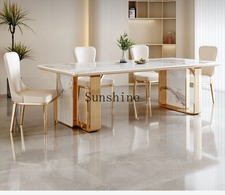 Bright surface rock slab dining table and chair combination simple rectangular marble home dining table