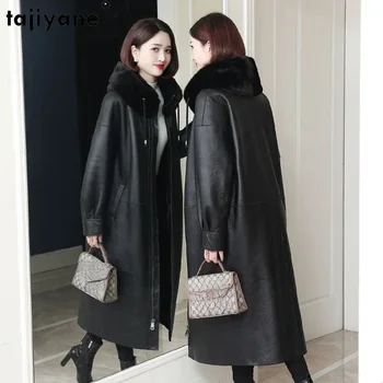 Tajiyane płaszcz z prawdziwego futra damskie oryginalne owcze futro kurtki damskie 2023 zimowe długie futro płaszcze z norek futrzany kaptur Abrigo Mujer