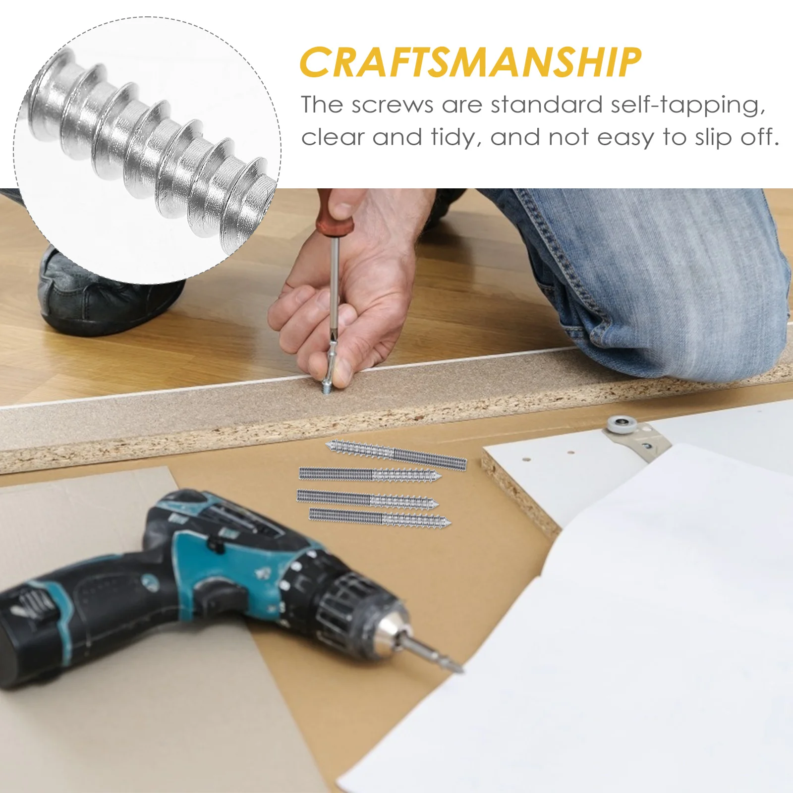 

6pcs M6X60 Double Headed Hanger Bolts Hexagonal Socket Self-Tapping Screws For Furniture Automotive Machinery Durable Fasteners