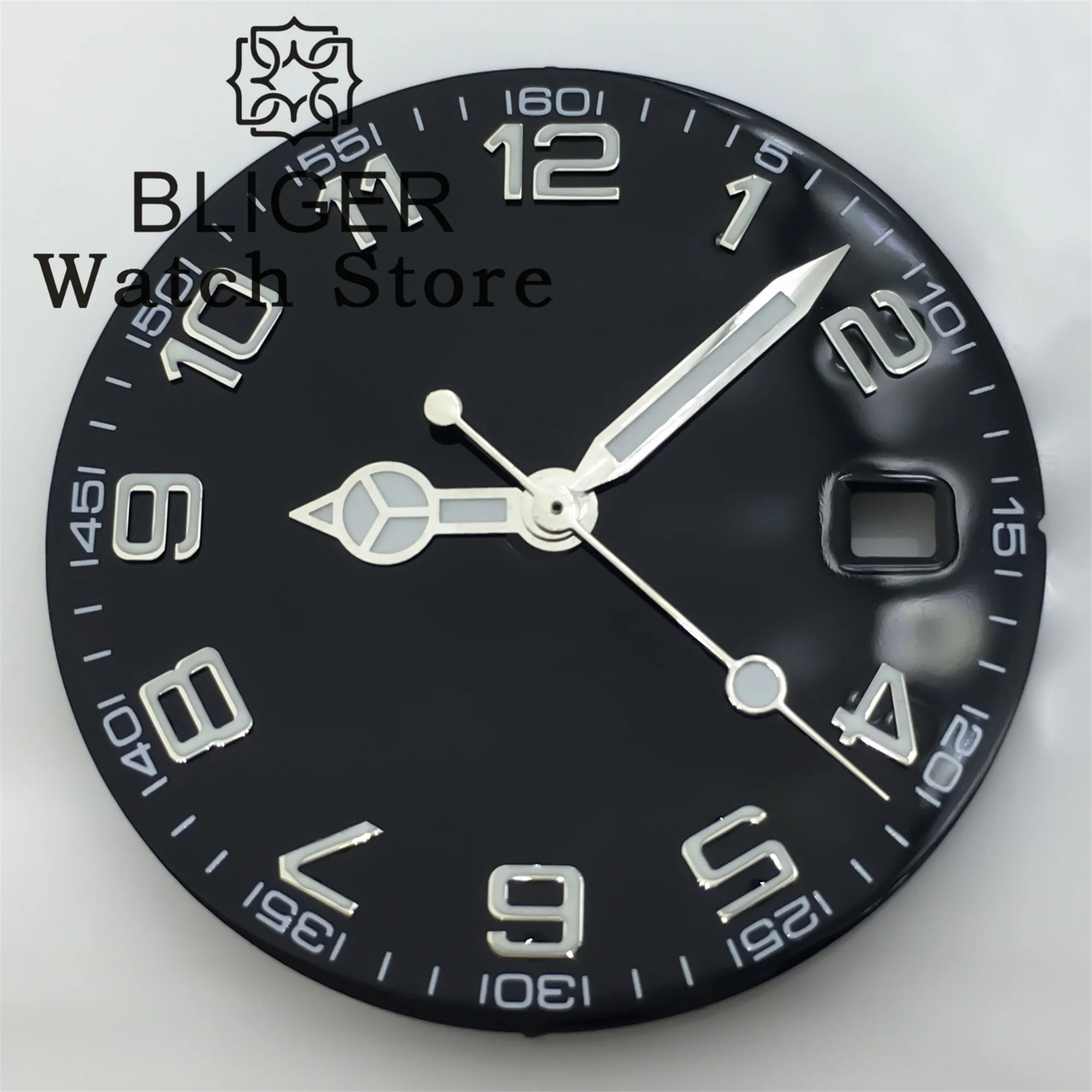 BLIGER 29mm RONDA 515 Watch Dial Black White Blue Dial With Hands Numerical index Luminous Fit RONDA 515 Movement accessories
