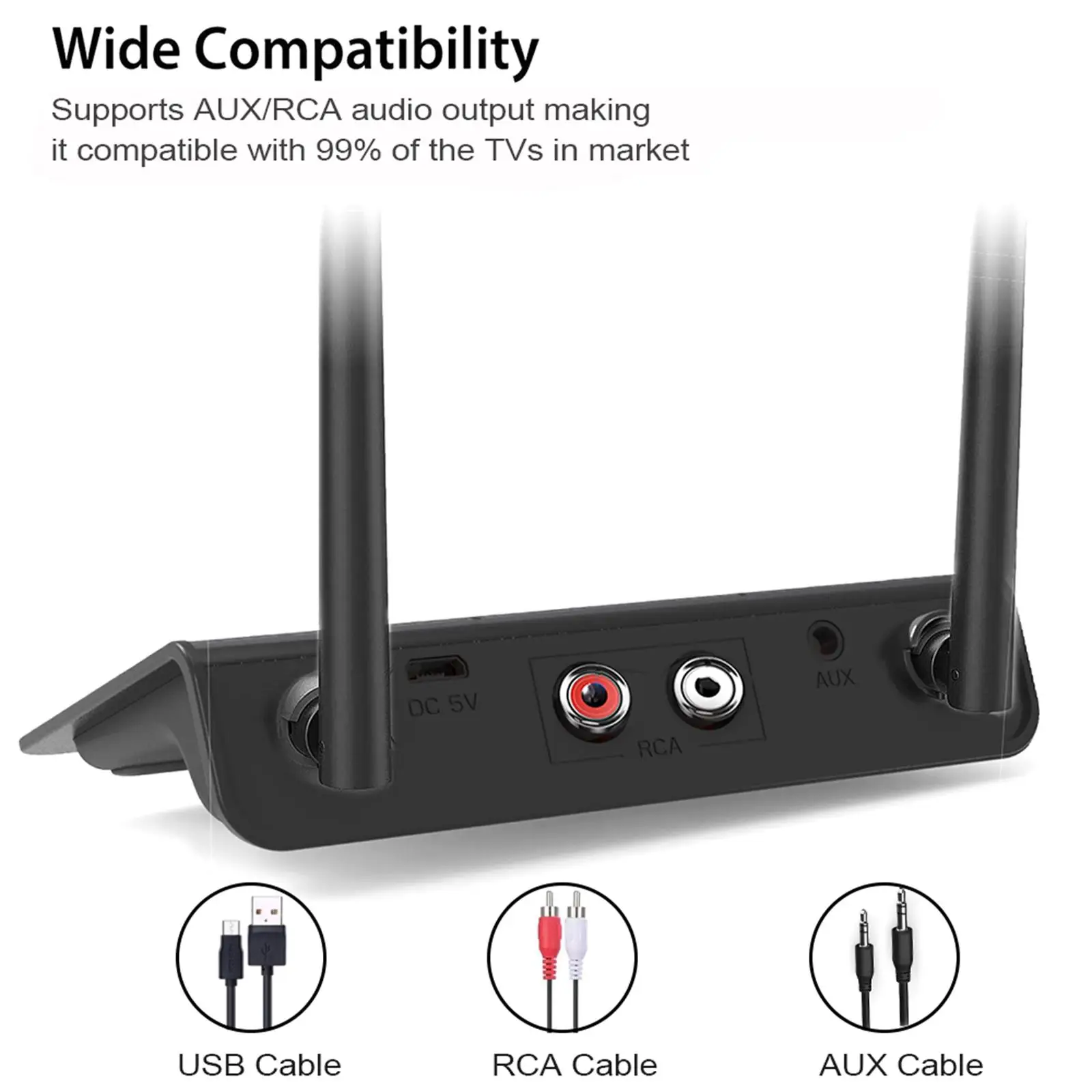Wireless Bluetooth Audio Adapter USB Transmitter Receiver for TV CD Player PC 2 in 1 Stereo Music 3.5mm Jack 80m Range