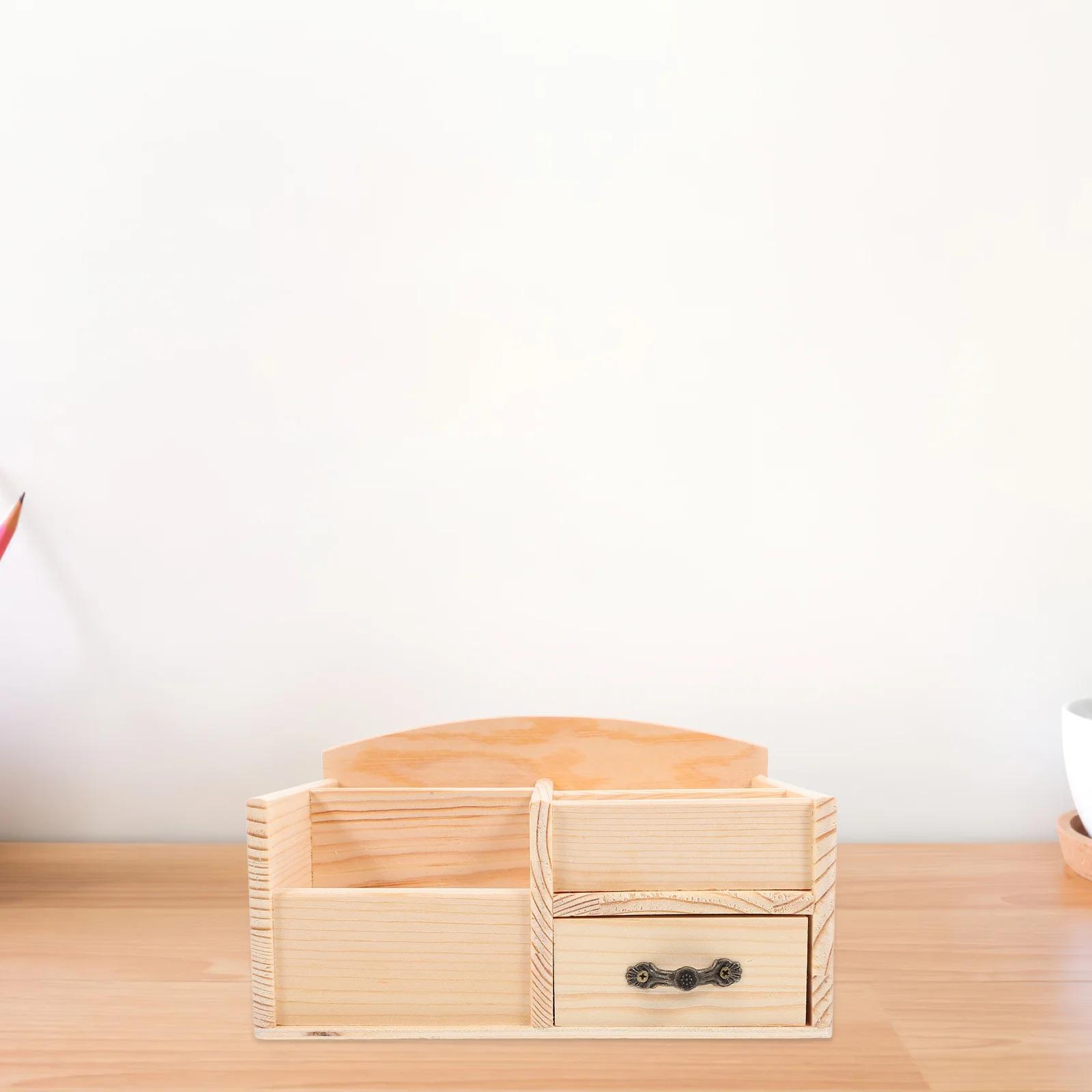 Kotak Penyimpanan Kayu untuk Meja, Organizer Ringkas untuk Ruang Kantor dan Ruang Kelas dengan Laci, Kotak Meja Bertingkat