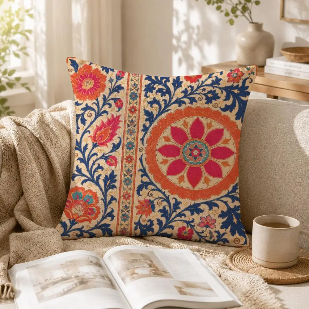 Persian Garden Heritage Cushion Cover Linen Pillow Cover 40x40cm Decorative Cushion Case Boho Home Sofa Decor Gift