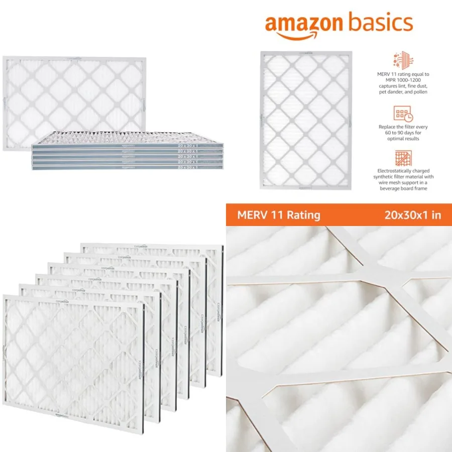 

Air Filter 6-Pack, AC Furnace Filters, Removes Dust, Pet, Allergy Control, Electrostatic, Removes Lint and Pollen Actual Size: