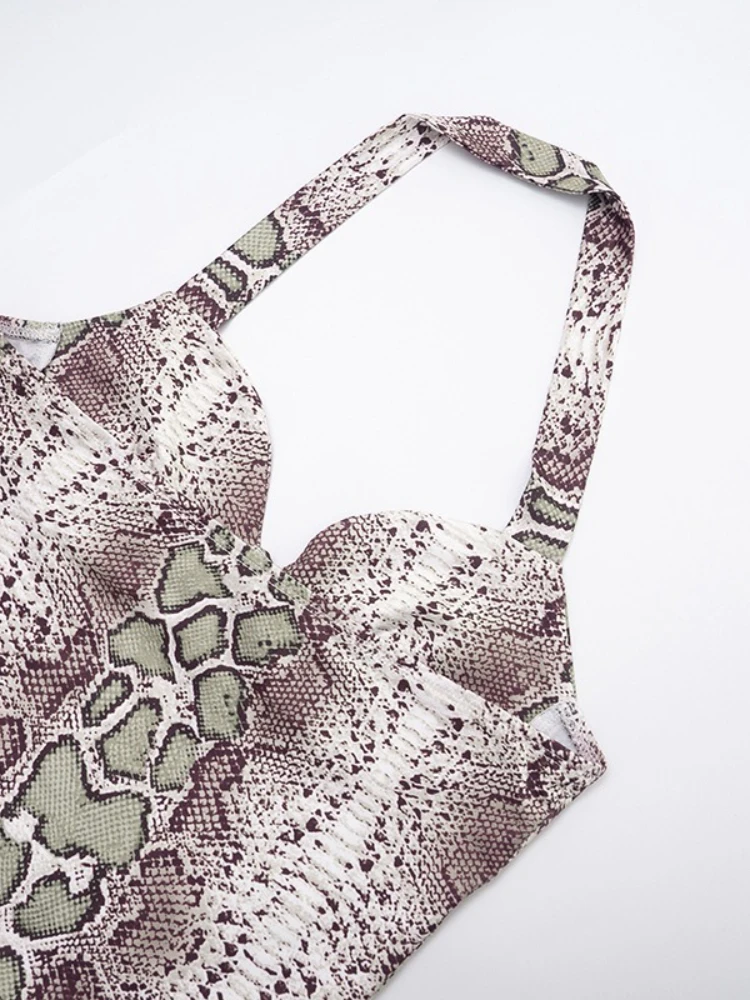 SsTss Damen-Overall, sexy, ärmellos, Schlangenmuster, Neckholder, modisch, V-Ausschnitt, rückenfrei, schmale Passform, figurbetont, sieben Punkte, einteiliger Overall