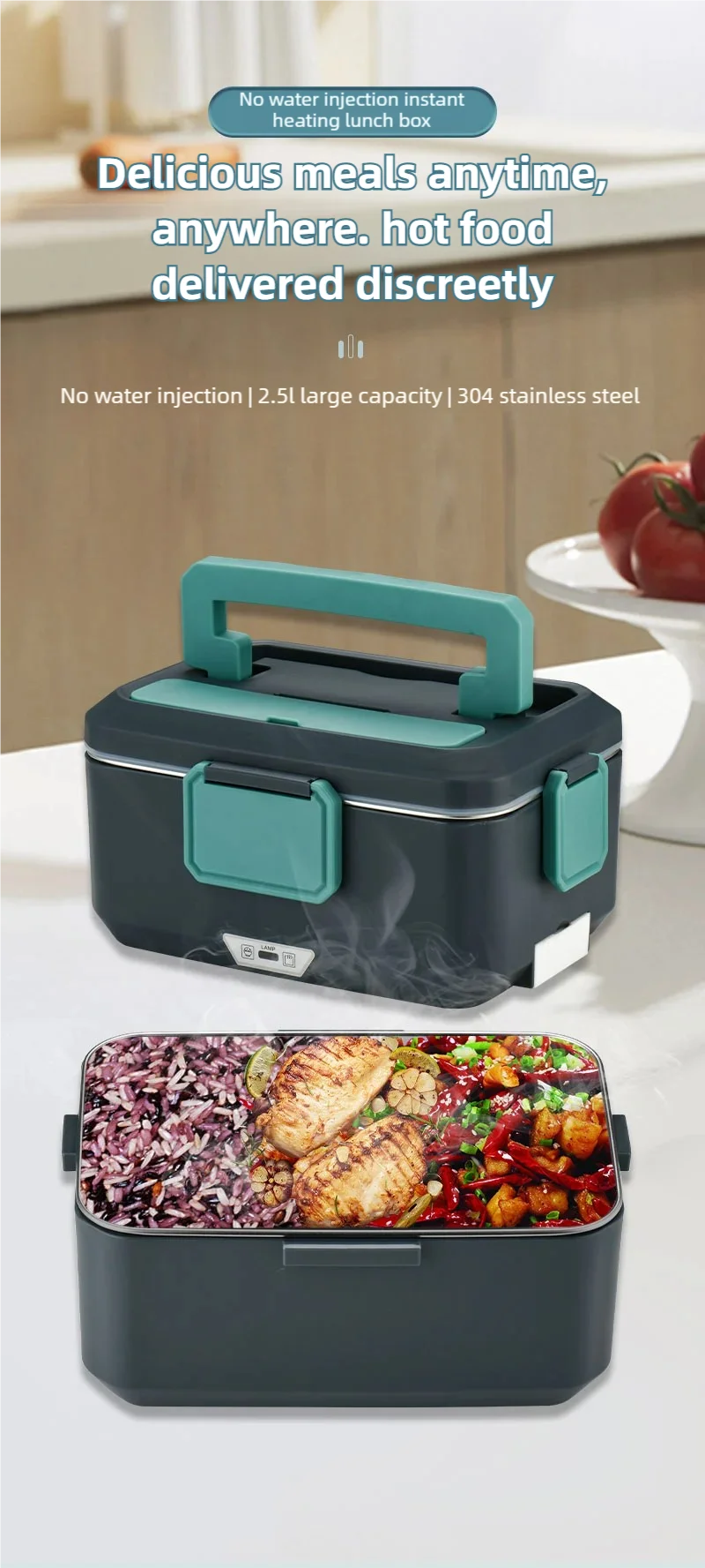 TINSOL Neue 2-in-1 90W 3,5L Elektrische Lunchbox Tragbarer Speisenwärmer Geeignet für Auto oder Zuhause Auslaufsicherer Lunch-Erhitzer Mikrowelle – Detail 1