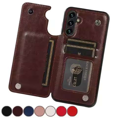 Wallet Double Button Magnetic Flip Leather Case For Samsung Galaxy S25 Ultra S24 Plus S23 S22 S21 S20 FE A15 A16 A35 A53 A54 A55