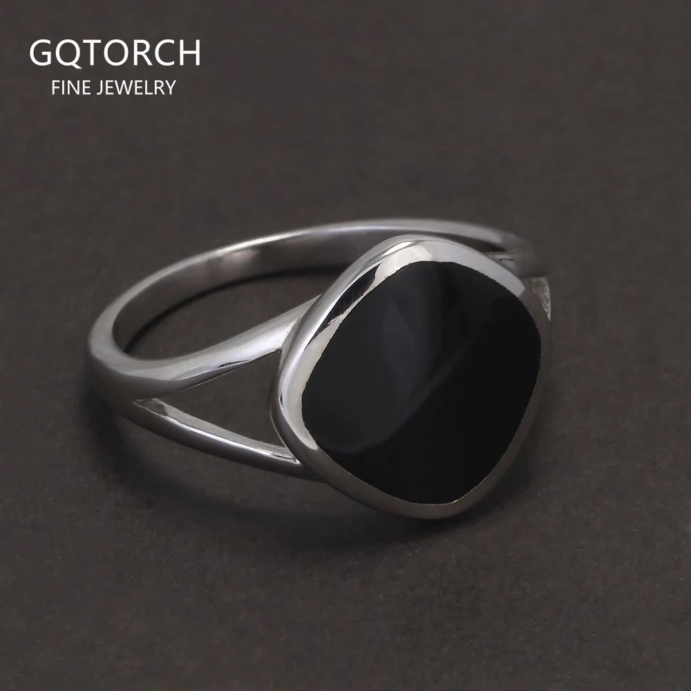 

925 Sterling Silver Geometric Black Mirror Ring for Women Enameling Simple Fashion Jewelry Gift for Her