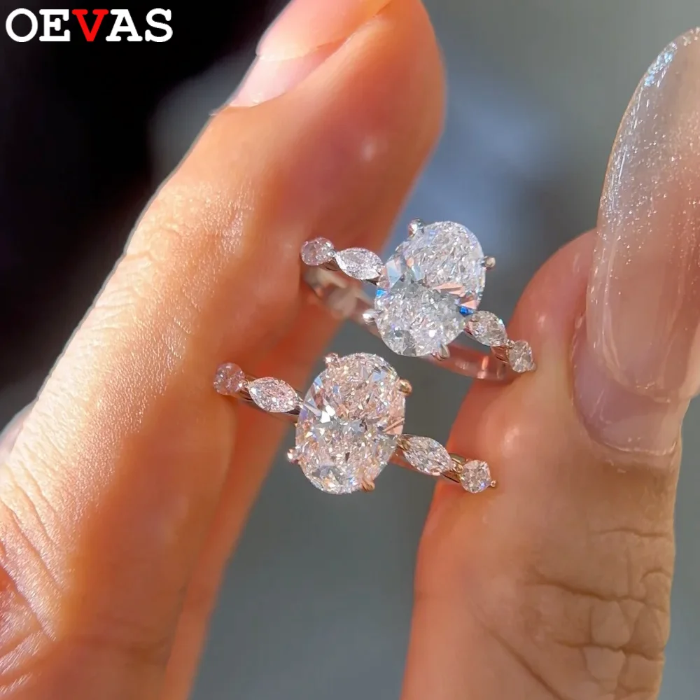 OEVAS Oval Cut 1CT 2CT Full D Color Moissanite Diamond Rings For Women 18K Gold Plated S925 Silver Wedding Charm Fine Jewelry