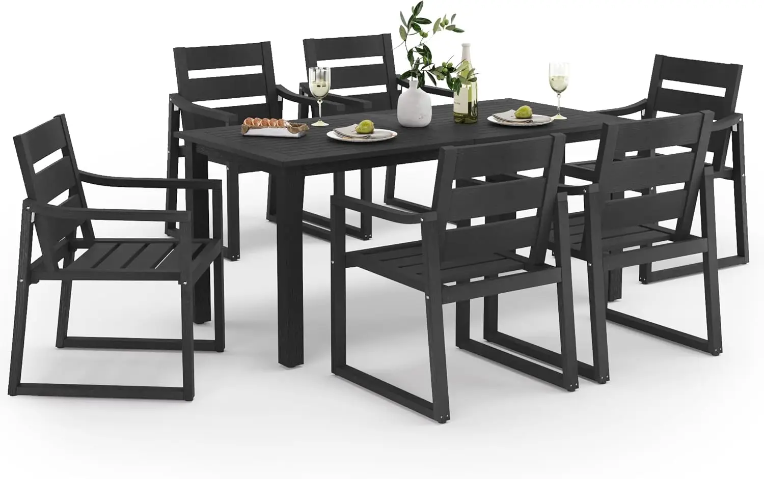 HDPS Set makan teras luar ruangan, 7 buah, semua cuaca Outdoor meja dan kursi, Resin Outdoor dapur Furniture Set makan