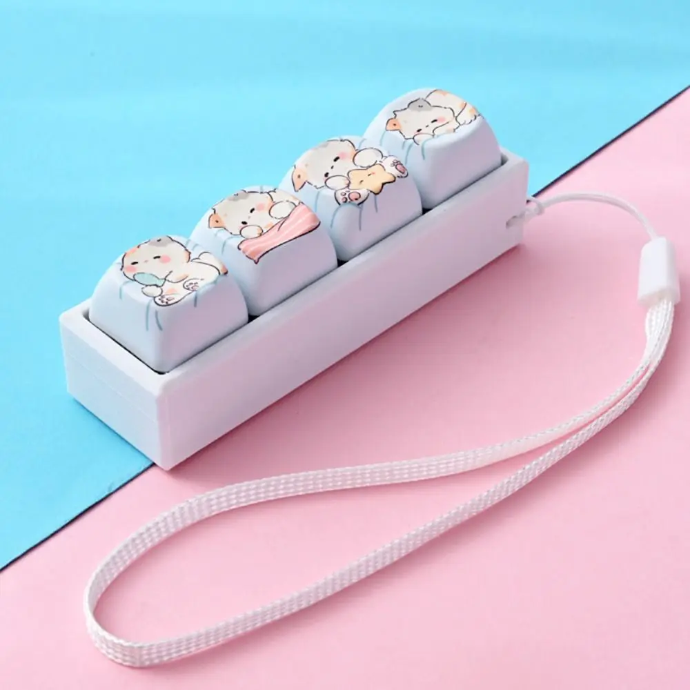 Cute Cat Keycap Fidget Keychain Mini Keycap 4 Keys Mechanical Keyboard Keycaps Keyring Animals Strap Lanyard