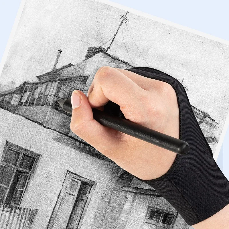1Pc Two-Finger Artist Glove Anti-Smudge Anti-Touch Breathable Protective Glove for Adults Drawing Tablet Sketch Writing