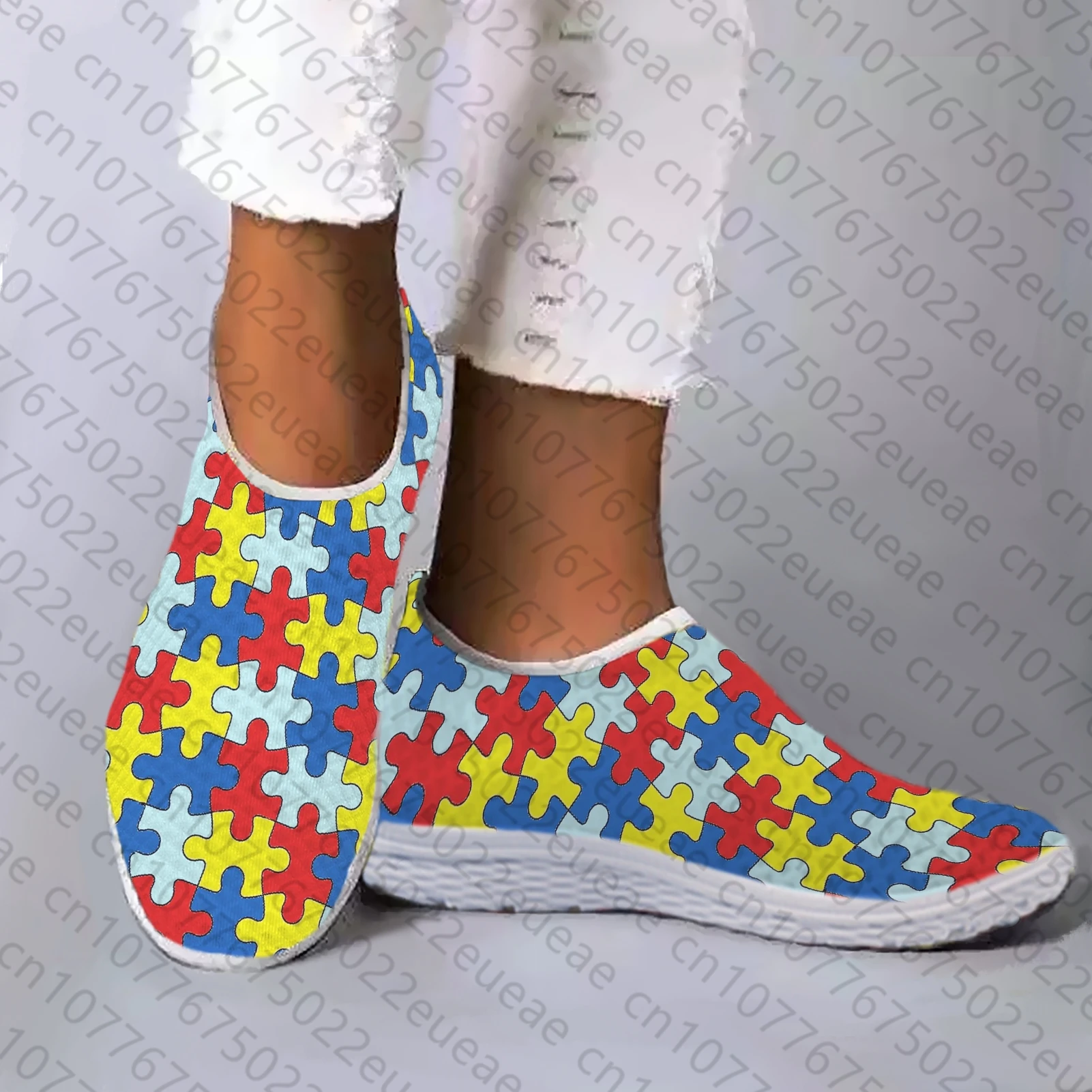 Autism Awareness Themed Design Mesh Shoes Comfortable Leisure Shoes Breathable Casual Sneakers Soft Soled Shoes