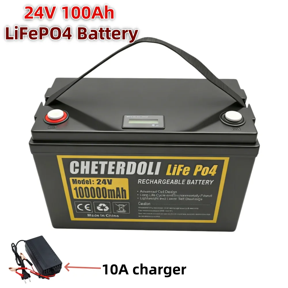

Оригинальный аккумулятор LiFePO4 24В 100Ач, 4S 25.6В, со встроенной BMS, 6000+ циклов, для домашнего резервного питания и портативного зарядного устройства + зарядное устройство 10А