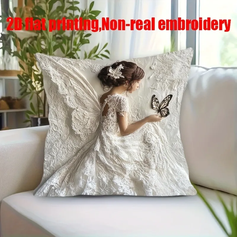 Fairy-Printed Pillowcase: 2D Flat Printing, Non-real Embroidery for Elegant Home Decor Sofa cushion cover,decoration,2D printing