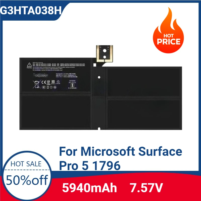 

New G3HTA038H DYNM02 Laptop Battery for Microsoft Surface Pro 5 1796,Pro 6 1807 1809 12.3'' Series Tablet 7.57V 5940mAh Notebook