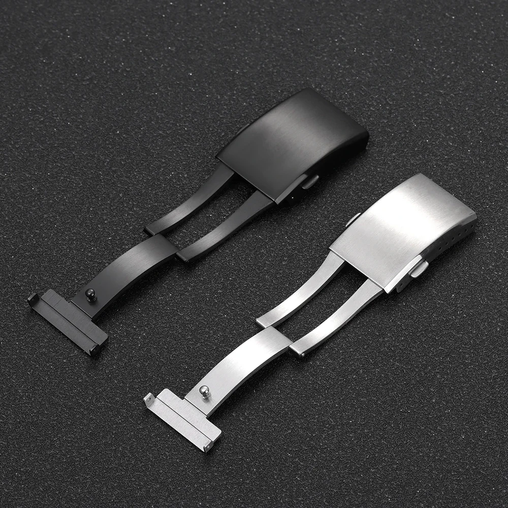 Watchdives Watch Clasp 18mm 20mm 22mm Silver Folding Safety Milled Clasp Replacement Stainless Steel Deployant Watch Buckle