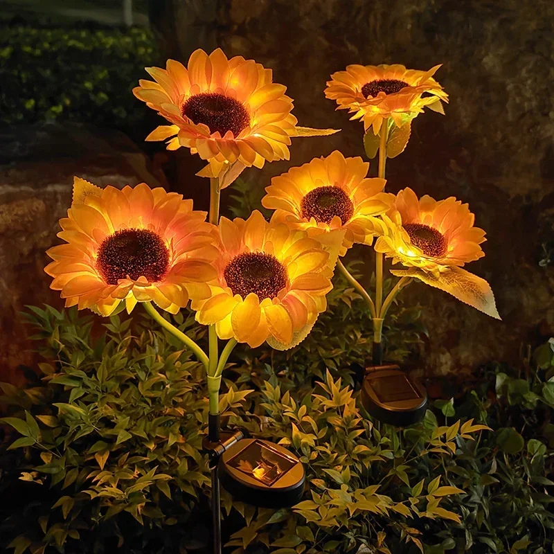 3 Head Solar Sunflower Lights Garden Stake Outdoor Decorative Waterproof LED Landscape Lights for Patio, Garden, Yard