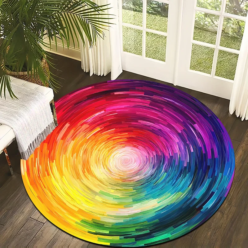 

Rainbow vortex artistic style Flannel-printed round floor mats are slip-resistant Suitable living room terrace garden carpets