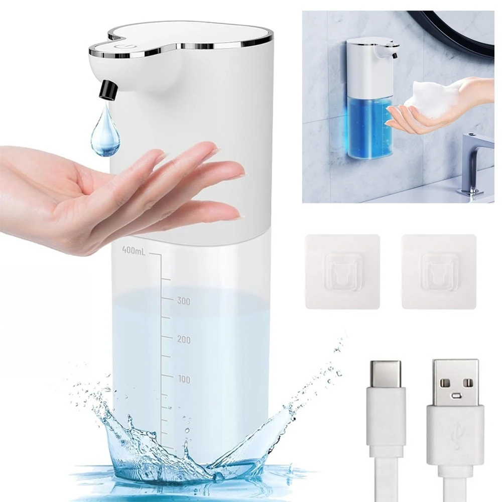Automatyczny dozownik mydła w pianie 400 ml, inteligentny czujnik, bezdotykowy, bezobsługowy, wodoodporny dozownik mydła w płynie do łazienki, kuchni, biura, toalety publicznej.