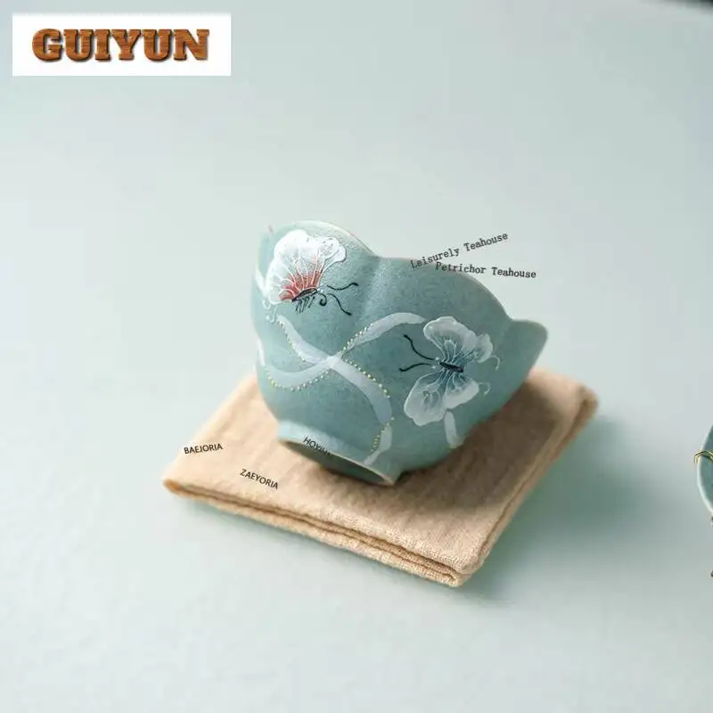 100ml Hand Painted Double Butterflies Teacup Creative Tea Bowl Jug Tea-tasting Fragrance Cup Jianzhan Master Cups Tea Items
