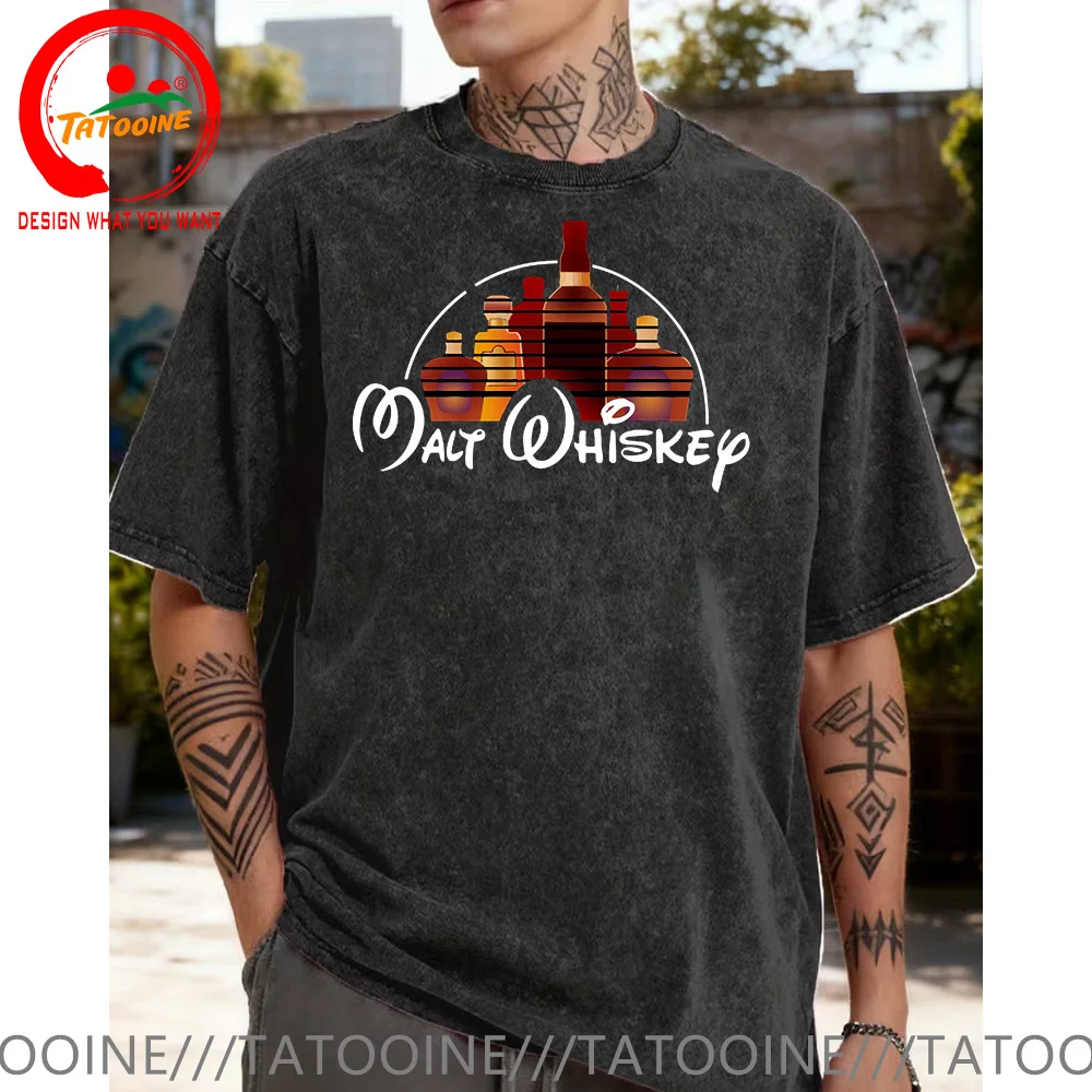 

Men's Malt Whiskey Printed T-Shirt Vintage Washed Cotton T Shirt Men Oversized Funny Graphic Tees for Men Women Summer Tops Tees