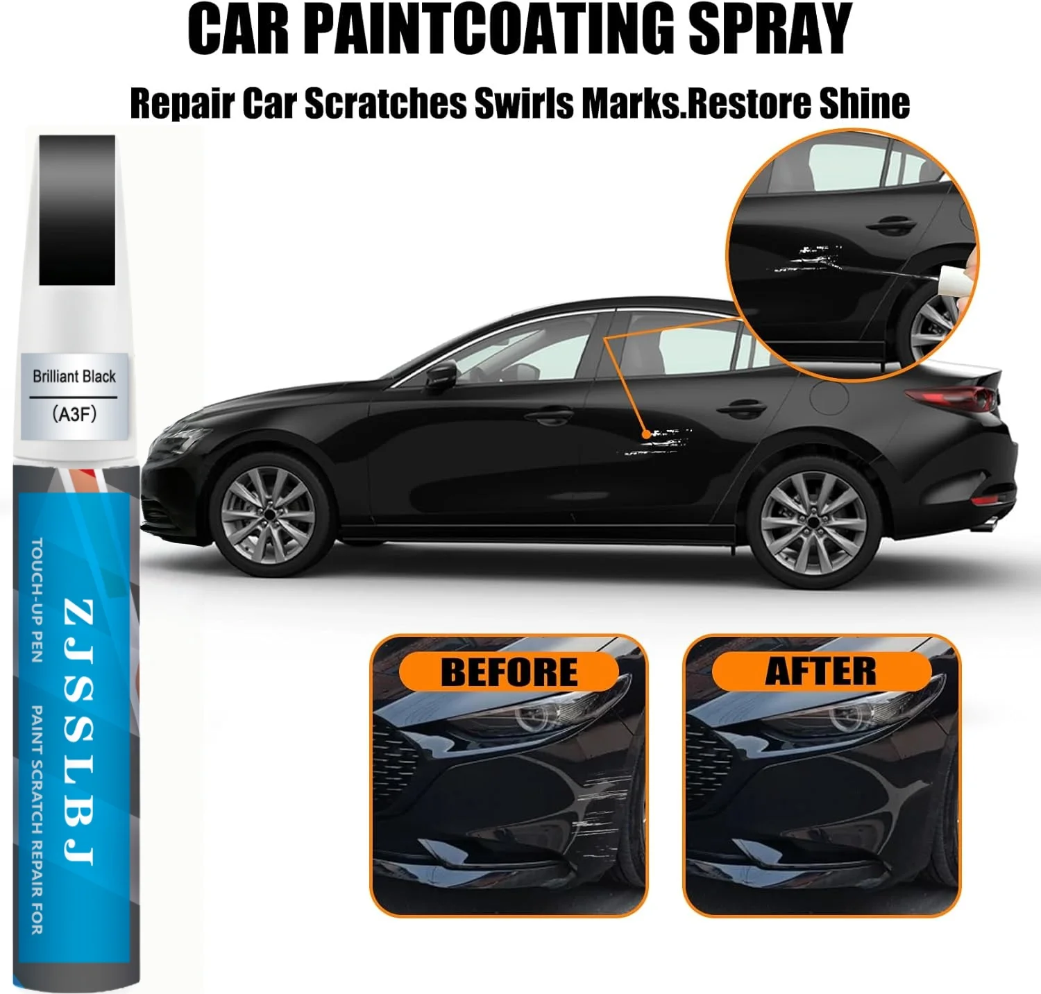 Car Touch up Paint(Brilliant Black A3F) Compatible with Mazda, Car Paint Pen Scratch Repair Two-In-One Touch Up Paint, Premium C