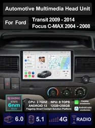 Lettore video radio multimediale per auto per Ford Transit 2009 ~ 2014 Focus C-MAX 2004 ~ 2008 Carplay Android Auto Unità principale di navigazione GPS