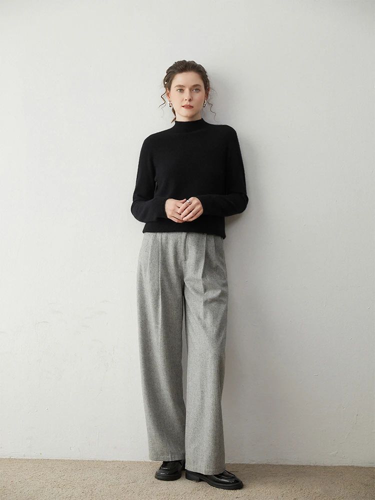 

100% Cashmere Sweater Autumn Winter Rolled Up Knitwear Soft Warm Solid Color Pullover Casual Lazy Office Lady Female Clothes Top