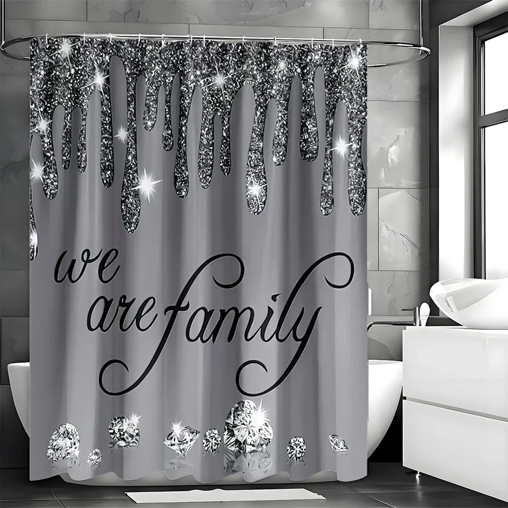 Abstract Diamond Luxury Glitter Shower Curtain, Bathroom Decorative Shower Curtain, Waterproof Shower Curtain with Hooks