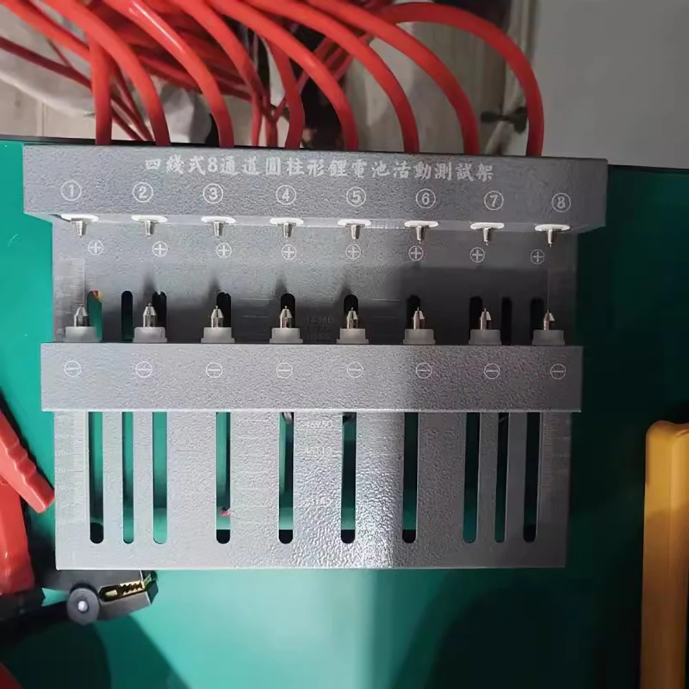 

8-Channel Universal Cylindrical Li-ion Battery Capacity Tester & Balancer Rack with High-Current Test Leads