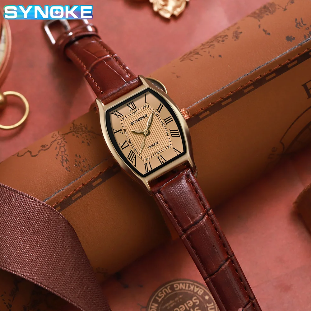 SYNOKE Quartz Women Retro Classic Wine Barrel Watches Female Elegant Wristwatch Casual Ladies Clock Relogio Feminino