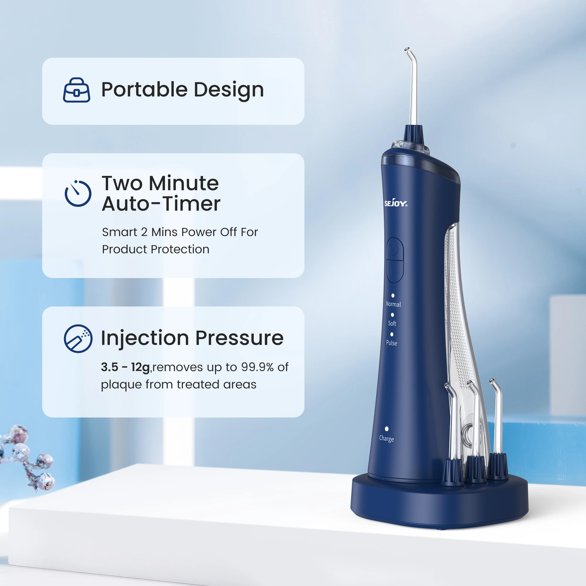 SEJOY جهاز ري الفم TB5011C جهاز تنظيف الأسنان بالماء المحمول مع قاعدة شحن لاسلكية المياه النفاثة الخيط خلة أسنان 5 طرف نفاث