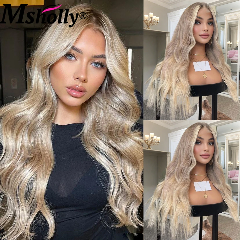 Misty Beige Blonde Ombre Hightlight 13x6 Lace Front Wigs Human Hair Pre Bleached Pre Plucked Lace Frontal Remy Human Hair Wig