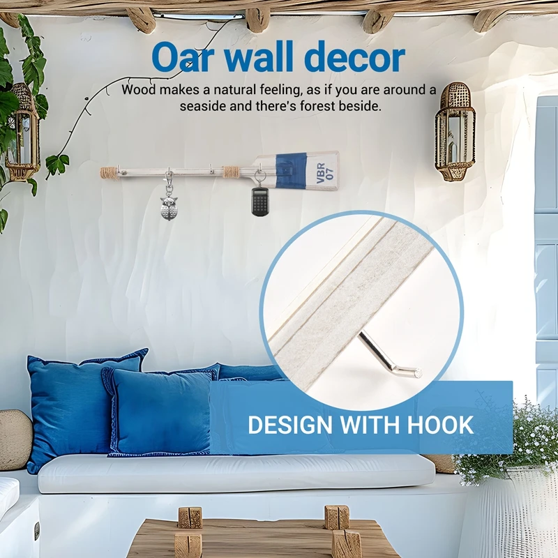 BVBV 1Pc 40cm 해상 나무 노 벽 장식 후크 패들 장식 코트 후크 랙 지중해 골동품 홈 장식