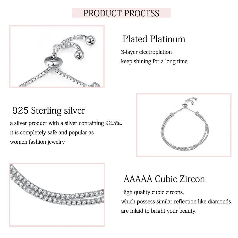 LAYA قابل للتعديل أساور للنساء ريال 925 ختم فضي اللون الأبيض تشيكوسلوفاكيا الخرز ربط سوار التنس مع صندوق سلسلة حلية مجوهرات #4