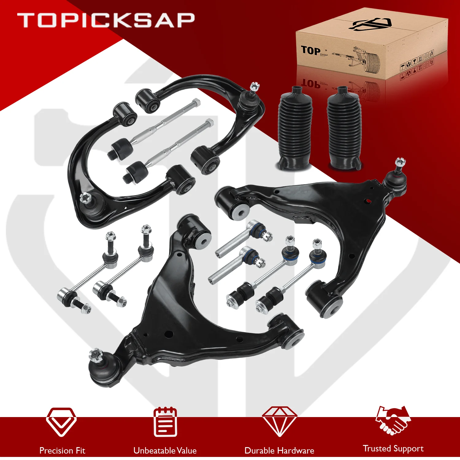 TOPICKSAP 14X Front Upper Lower Control Arm Sway Bar Link Tie Rod Boot Bellow Assembly for Toyota 4Runner 2003-2009 Lexus GX470