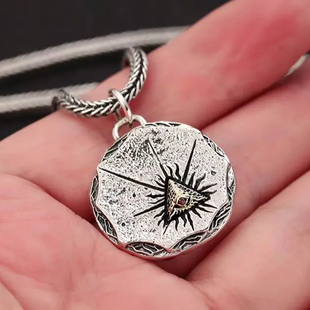 925 Silver Hip Hop Eye of Providence Necklace Pendant Retro Old European and American Style Hegemonic Men's Pendant