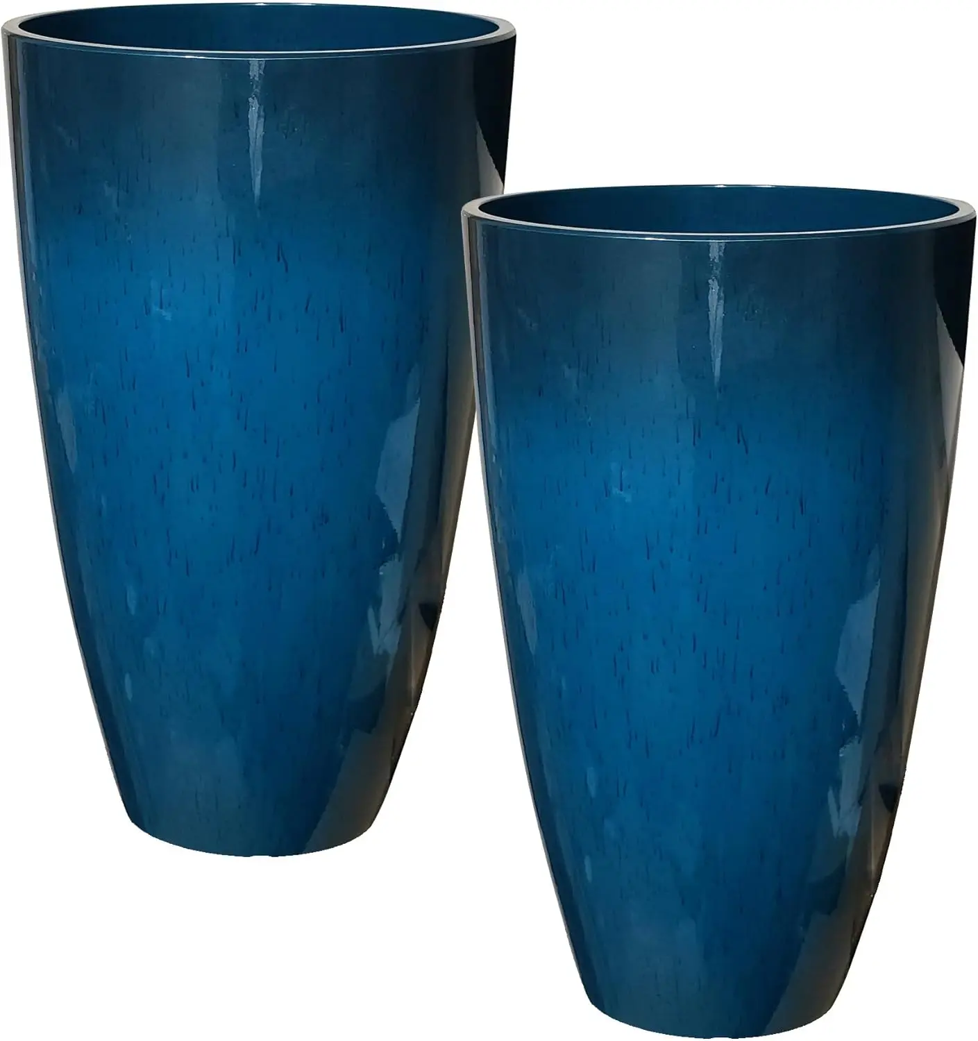 

Modern 22" Tall Planters 2-Pack - Glossy Blue Round Pots for Indoor/Outdoor Home Decor - Weather-Resistant Lightweight Plastic