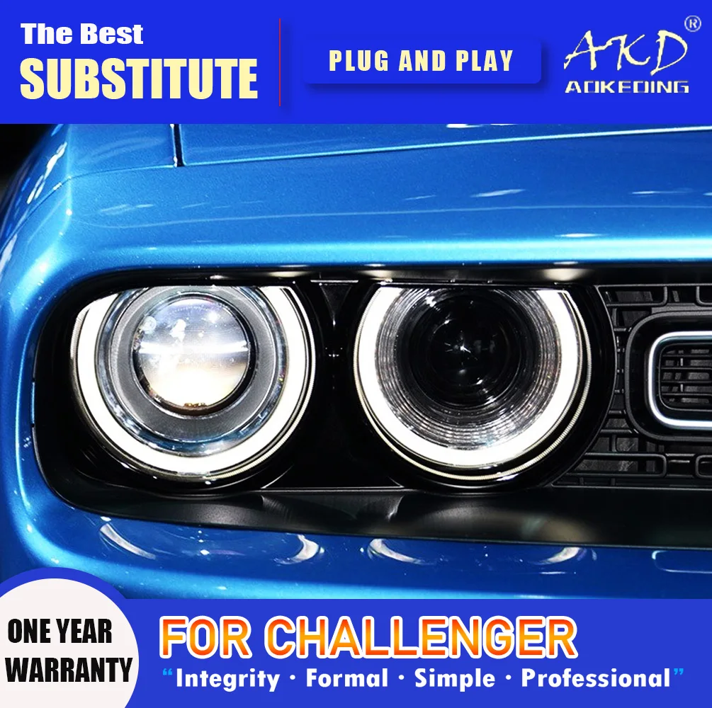 

AKD Head Lamp for Dodge Challenger LED Headlight 2008-2021 Headlights Challenger DRL Turn Signal High Beam Angel Eye Projector