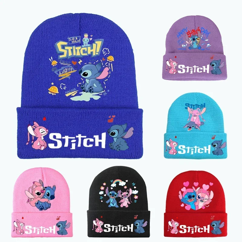 Lilo & Stitch topi rajutan topi imut Anime gambar kartun pola cetak bonnet hangat nyaman hadiah acara bayi