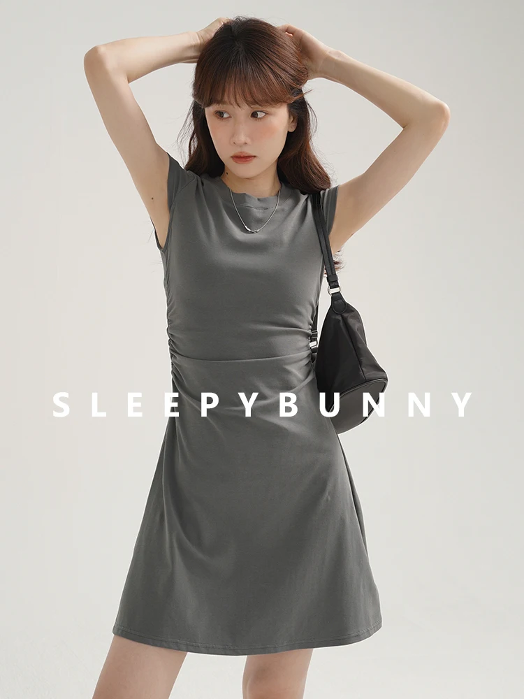 カジュアルスリムTシャツワンピース レディース 夏 半袖 無地 クルーネック ミニ丈 ハイウエスト Aライン スケーターワンピース デイリースタイル