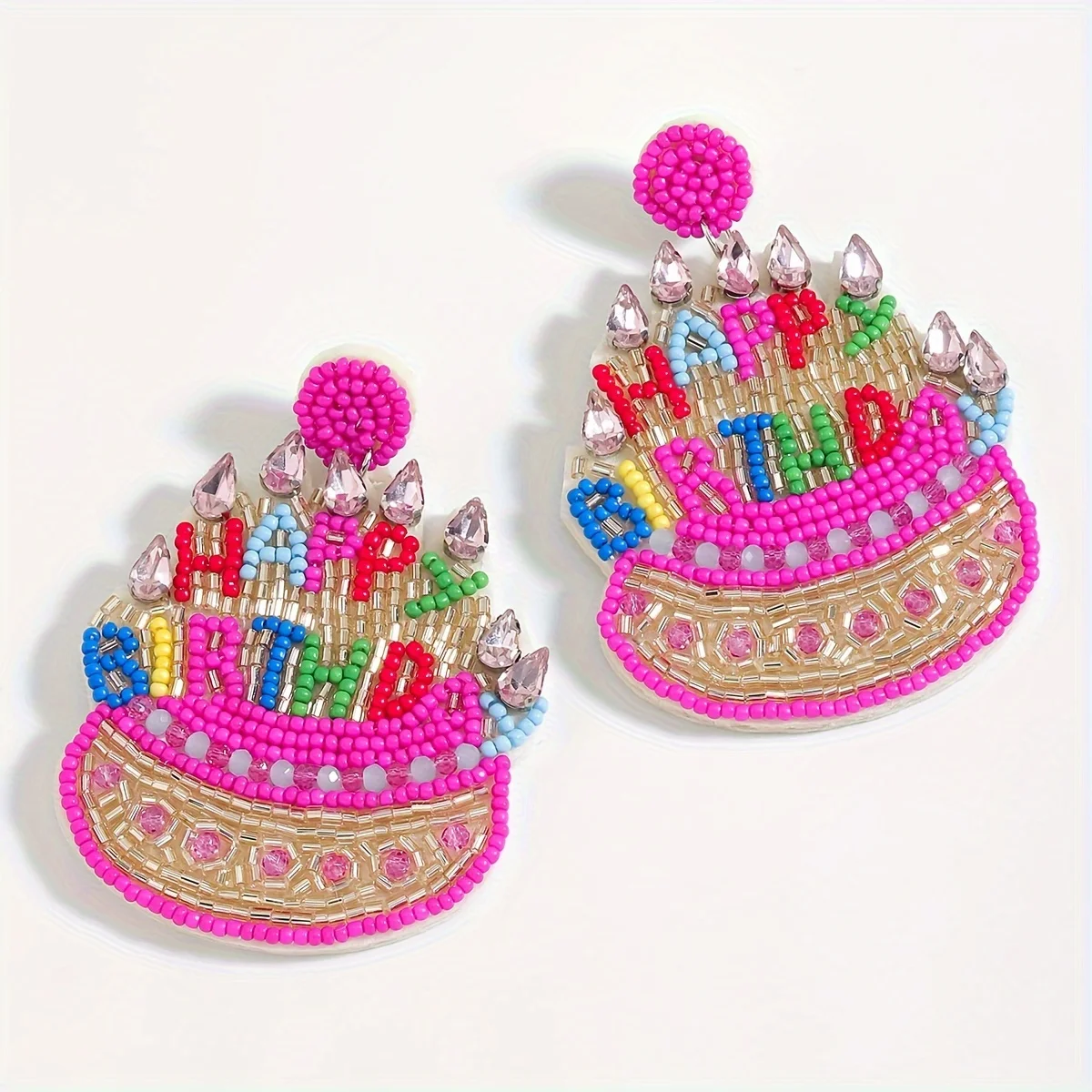 Vedwas Bohemian Handmade Beaded Cake Dangle Earrings,Cute HAPPY BIRTHDAY Letter Celebrate Birthday Party Women Accessories