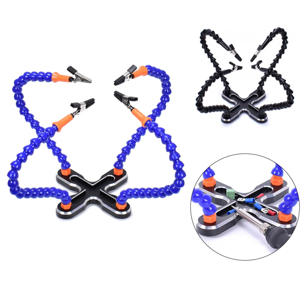 1X Aluminum Alloy Base Table Clamp Soldering Helping Hands Soldering Holder + 4 Flexible Arms Third Hand PCB Repair Welding Tool