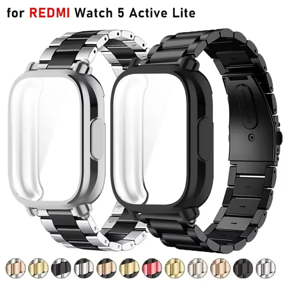 Capa + pulseira de metal luxuosa para redmi watch 5 active tpu capa macia para xiaomi redmi watch 5 lite pulseira de aço inoxidável correa