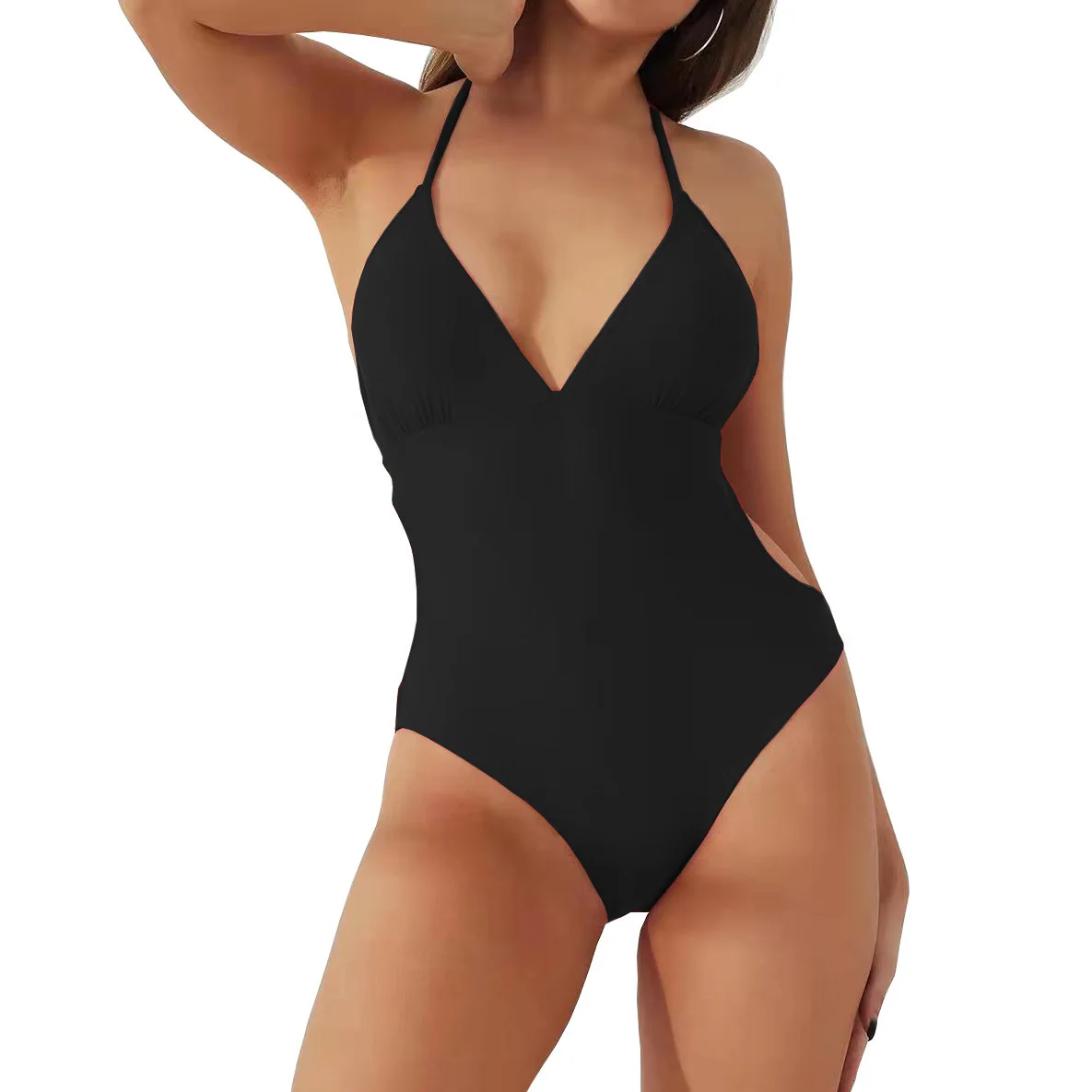 

Women's Bandage Ruched Swimsuit, One Piece Set, Print Backless, Puch Up, Solid Sexy Swimwear, Female Bathing Suit, Beachwear